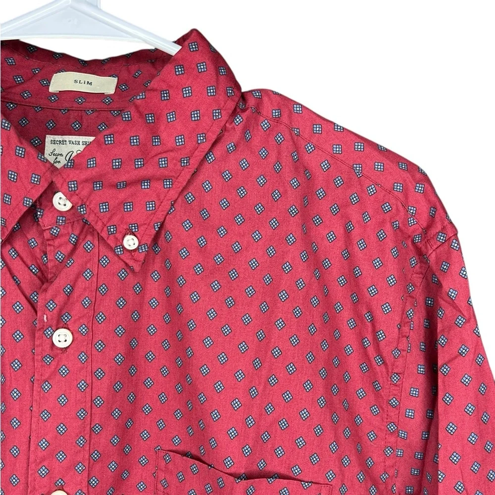 J.Crew Men’s‎ Red Patterned Button Down Shirt Size Large Casual Slim Fit